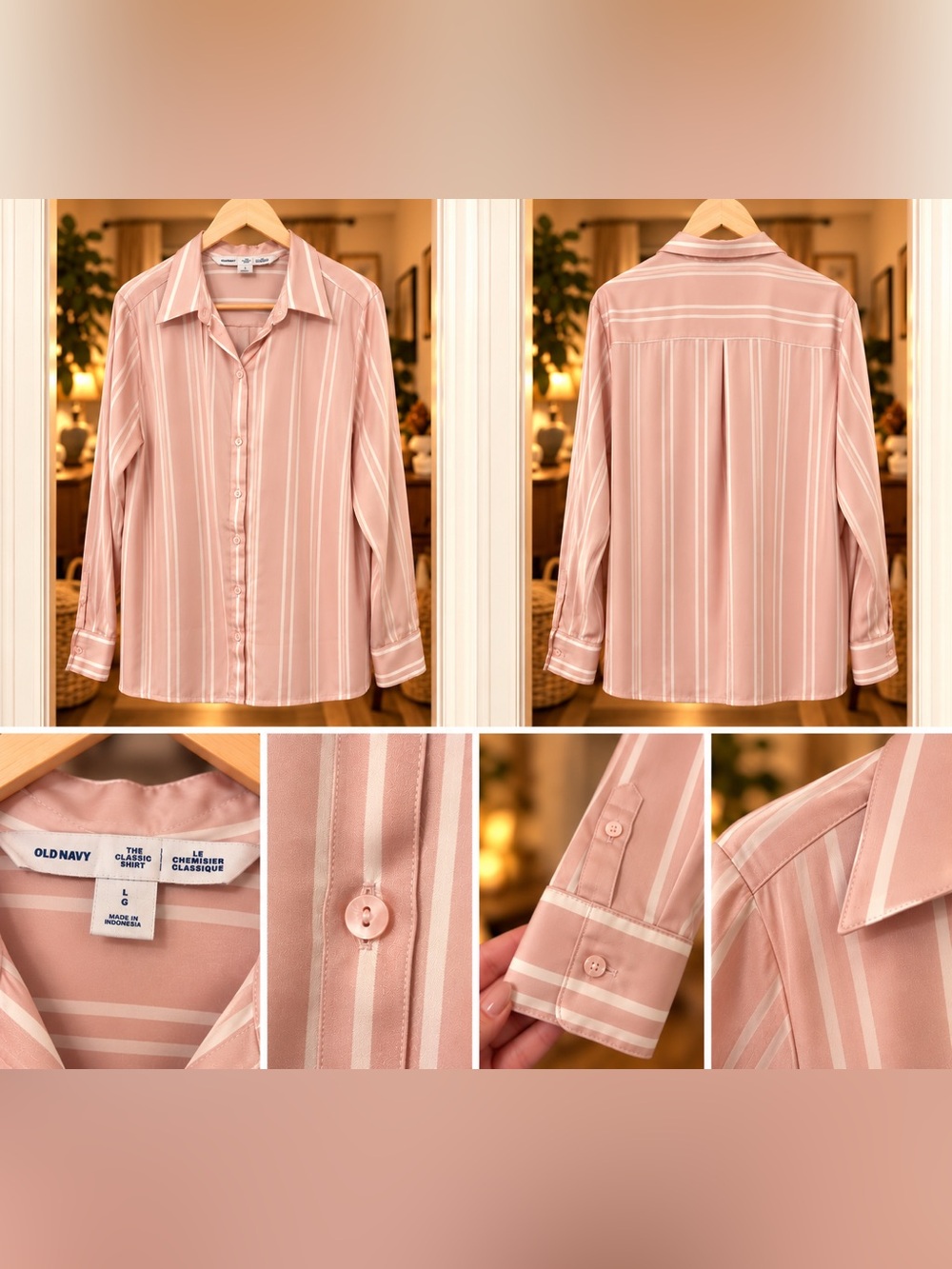Old Navy Pink and White Striped Button-Up Blouse